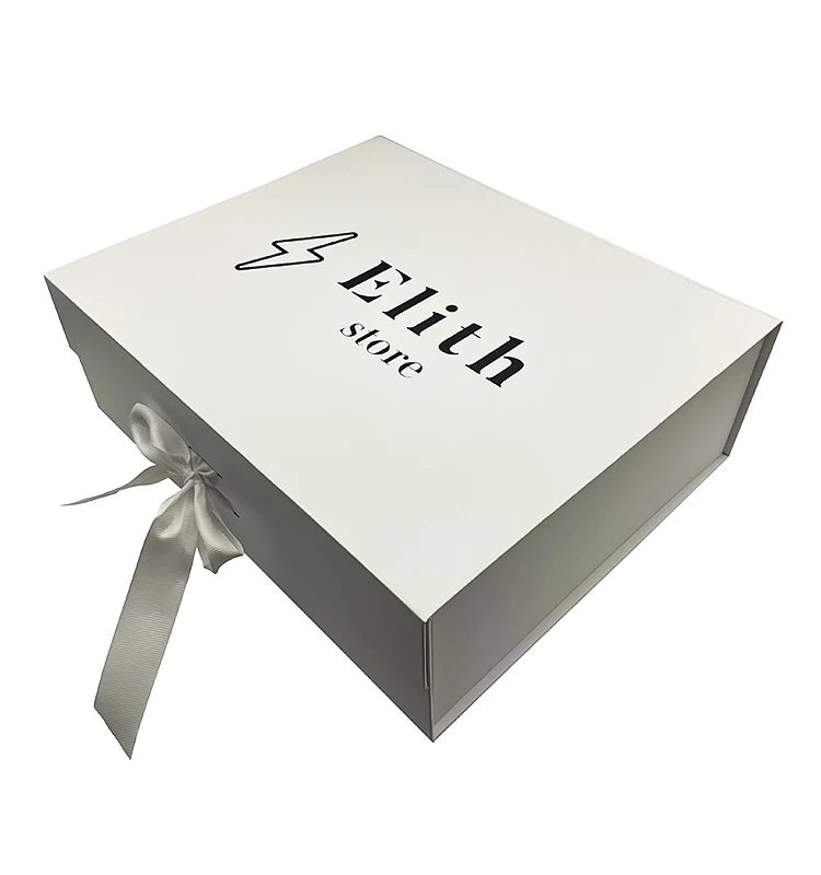 Custom Wholesale White Folding Packaging Luxury Magnetic Closure Gift Box With Ribbon