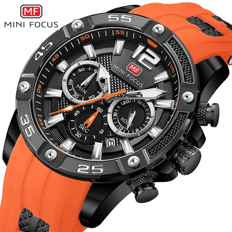 MINI FOCUS MF0350G Watches Mens 2023 Sport Watch Men Fashion Wristwatches Calendar Silicone Strap Glow Clock New