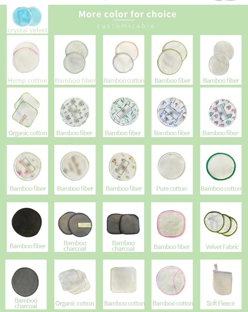 Almohadilla Removedora Washable Eco-friendly Reusable Bamboo Make Up Remover Pads For All Skin Types