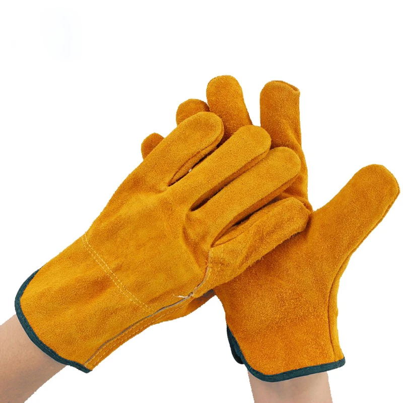 Short Yellow Cowhide Leather Flame Retardant Welding Gloves