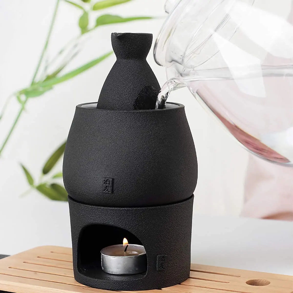 Матовый черный керамический набор сакэ чашки чайник для бутылок с подогревателем (чай свет) Подарочная коробка хранения напитков логотип на заказ японский стиль