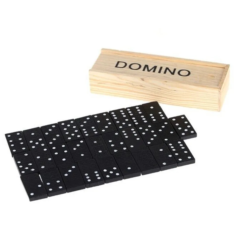 Hot Sale 28pcs Black Melamine Dominoes Set Wooden Box Enclosed for Chess Games