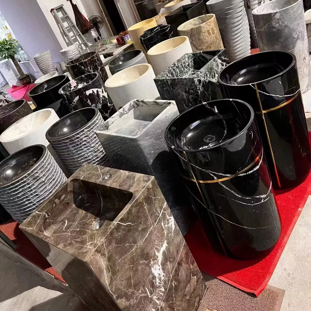 Hot Sale Wholesale High-Quality Hand Wash Natural Stone Bathroom Washbasin Semi-Pedestal Sinks