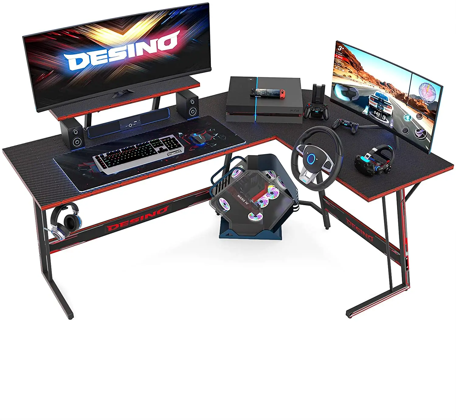 2021 New Black L Shaped Gaming Desk Computer Corner Desk PC Writing Table Gamer Workstation for Home Office