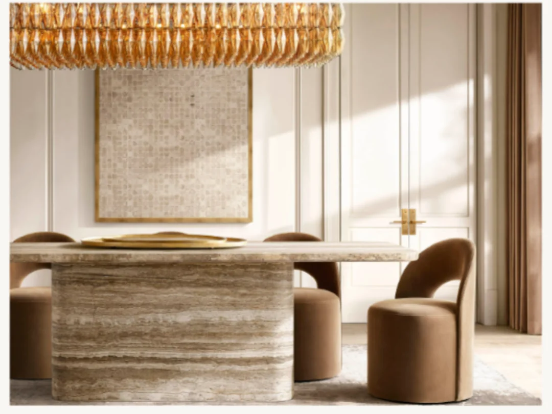 Customized Natural Stone Furniture Roman Travertine Marble Dining Table