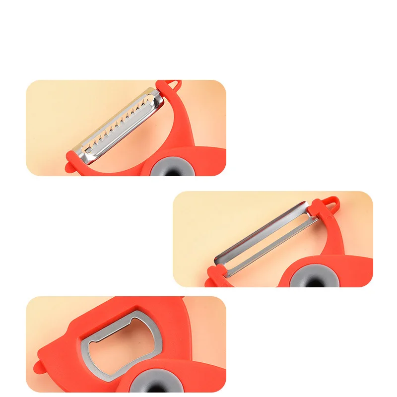 Portable Multi-functional 3-In-1 Fruit Vegetable Peeler Serrated and Flat Blade Grater Bottle Opener Melon Grater Kitchen Gadget