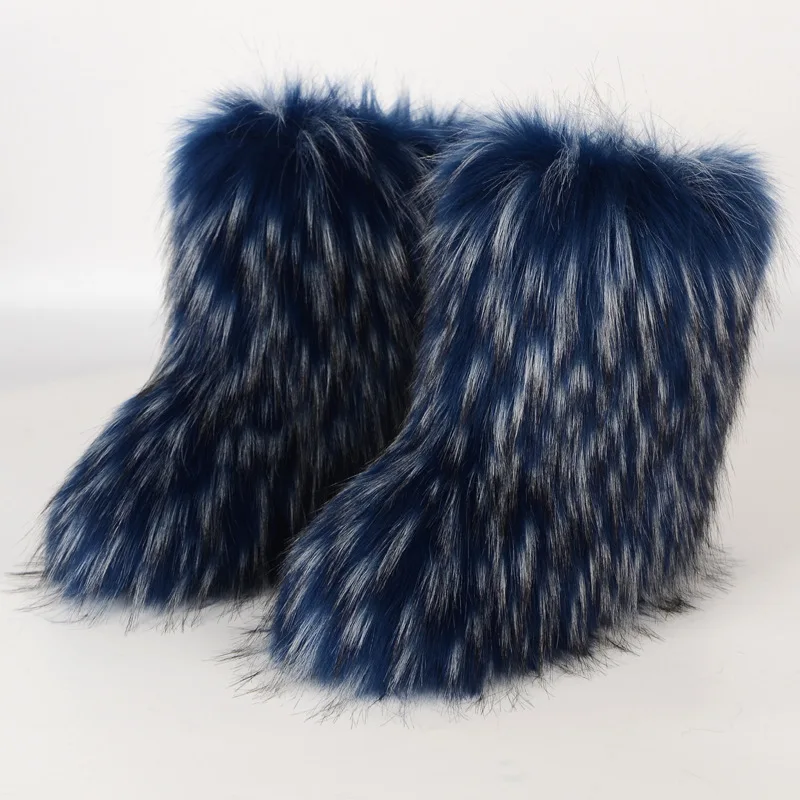 Xinzirain Custom Faux Fur Mid-Calf Winter Warm Boots With Full Fur Covering for Cold Weather