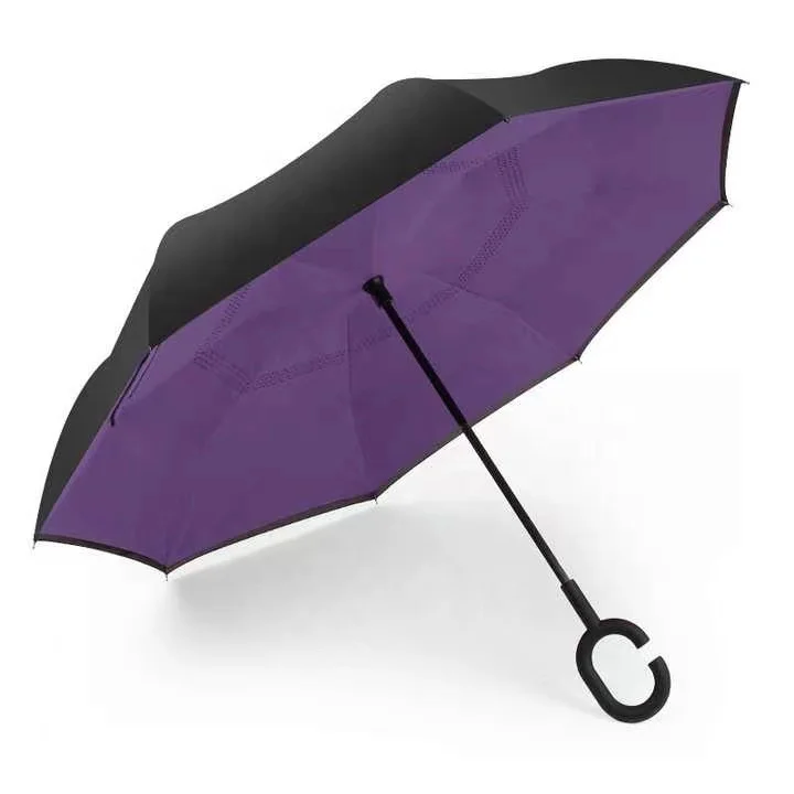 New Arrival Reverse Inverted Car Umbrellas Upside Down Long Handle Umbrella Automatic C Shape Handle Advertising Umbrella