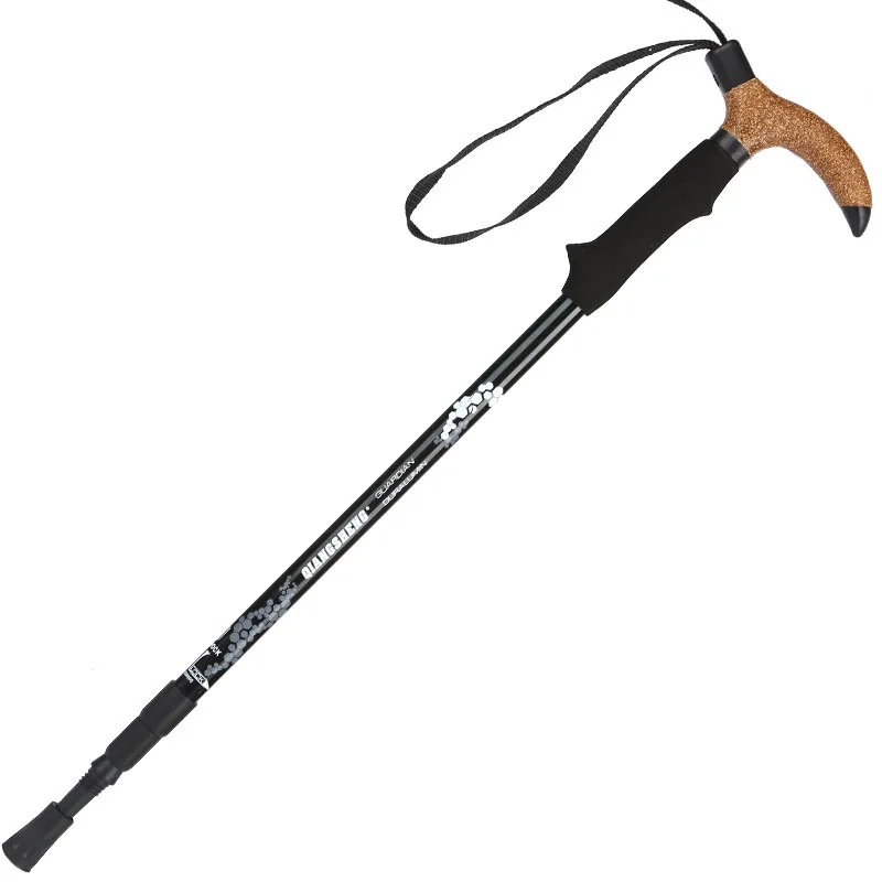 NEWMAJOR Aluminum Alloy Telescopic Shock Absorber Hiking Cane with Curved Handle Outdoor Folding Walking and Trekking Cane