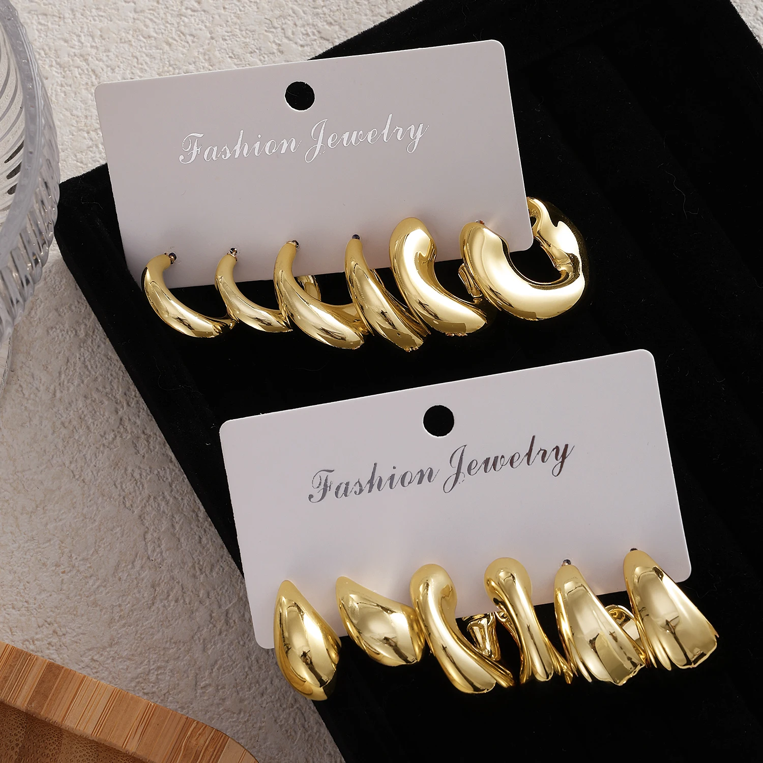 KISSWIFE 6 Pcs/Set 2024 New Trendy Wholesale Gold Plated Geometric Big Hoop Earrings Set For Women Jewelry