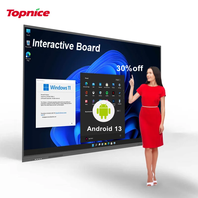Factory Price 4K LED 65 55 75 85 86 98 115 Inches PC and Android Interactive Smart Board Whiteboard