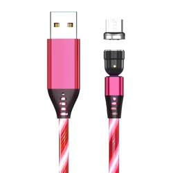 360 540 Degree Rotate Luminous Flowing Light USB Type C Magnetic Data Cable For Mobile Phone Charger