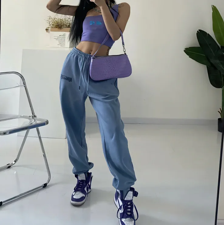 Женская толстовка с высокой талией, винтажная Повседневная Свободная кофта с принтом букв в стиле хип-хоп, брюки для бега и танцев