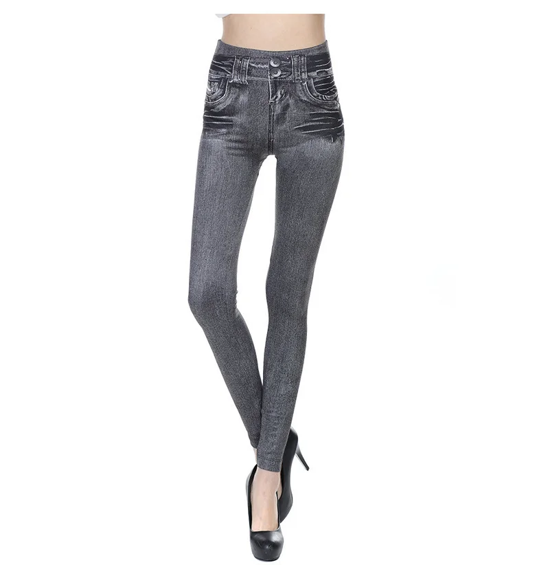 Euro-American TV Shopping mock pocket printing ladies jean leggings Bottom-like Jeans pants hot sale women tight jeans leggings