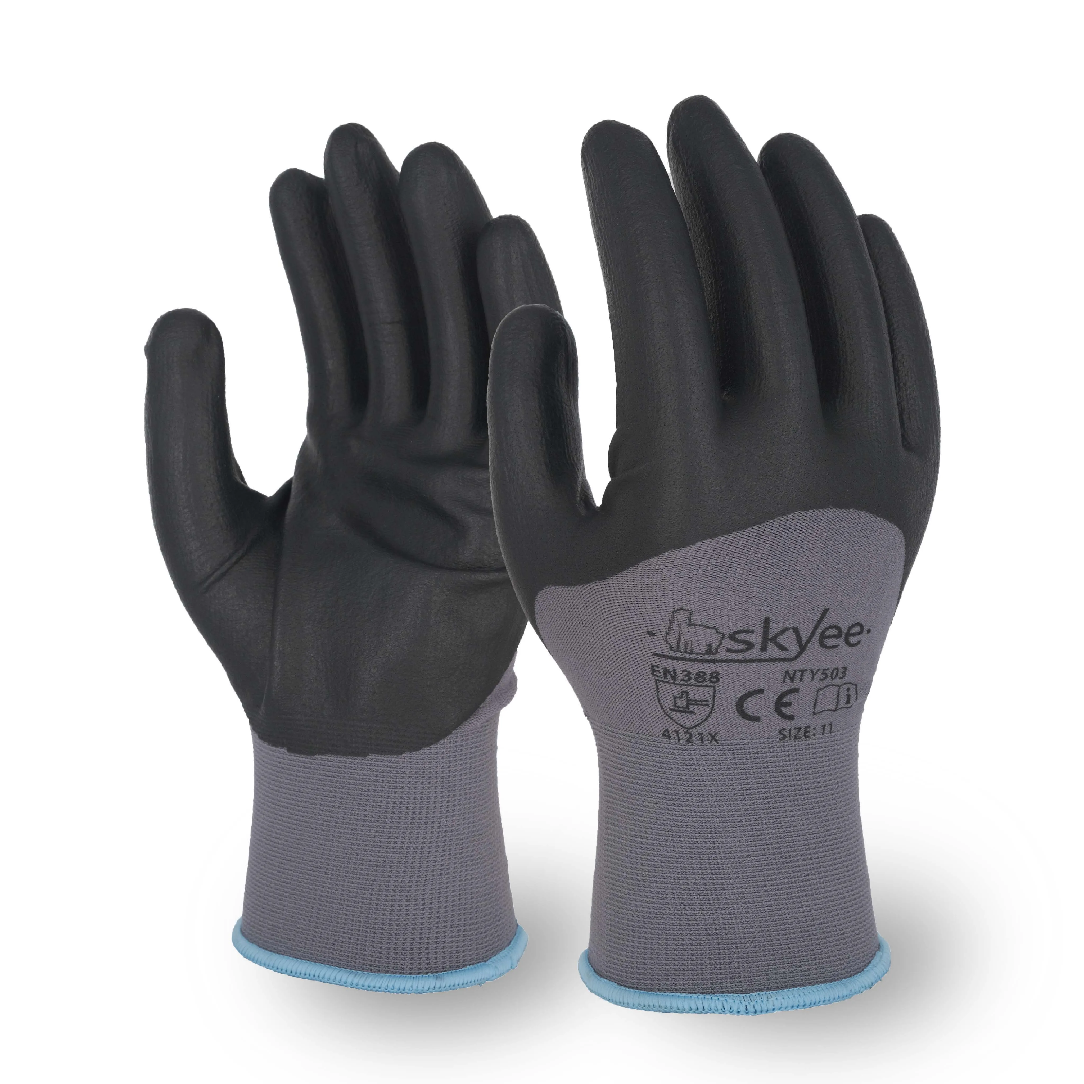 SKYEE print logo nylon knit cut resistant anti slip nitrile coated safety work construction gloves for car fixer repairing