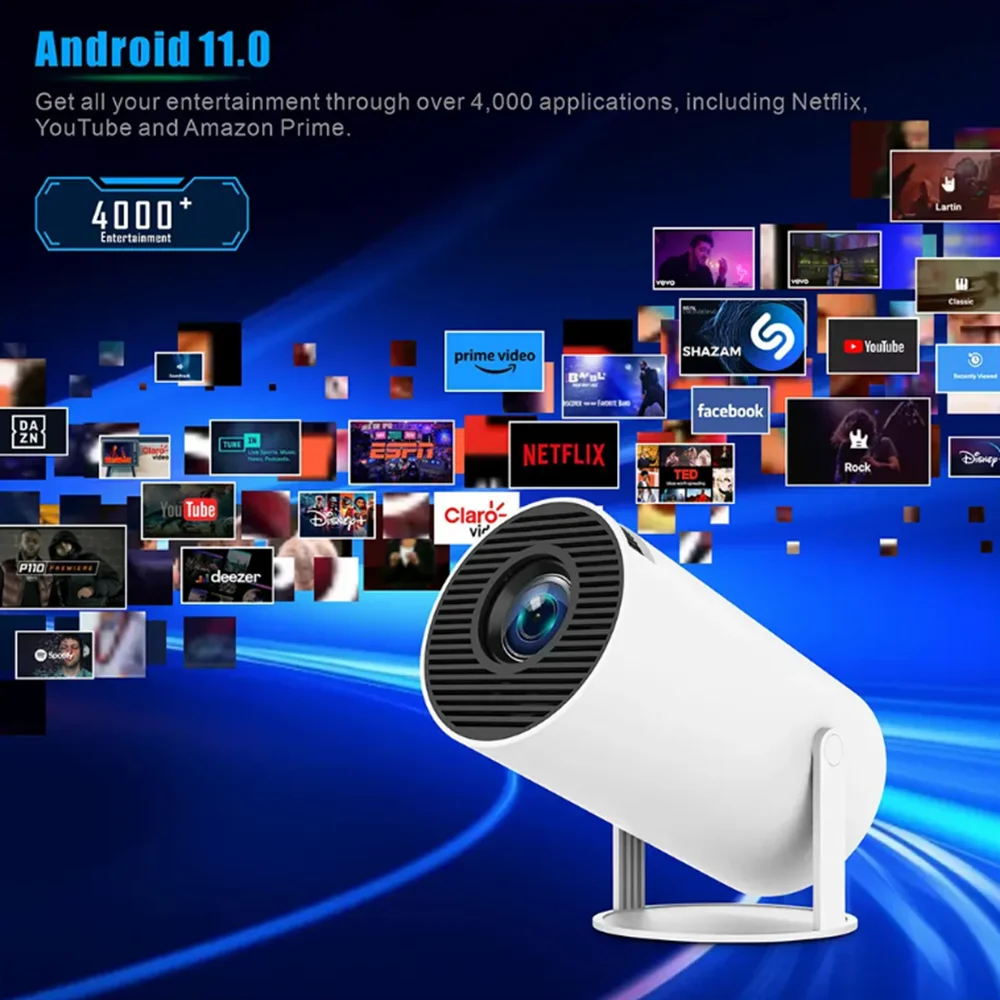 4K Wifi6 HY300 Pro Android 11 260 ANSI Dual WIFI BT5.0 720P домашний кинотеатр открытый портативный проектор