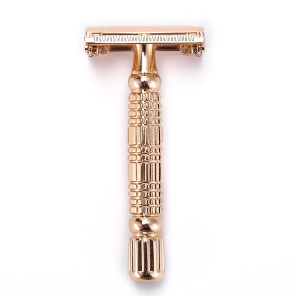 Straight Long handed Metal stainless steel butterfly open cut throats razor double edged blade razor safety shaving travel set