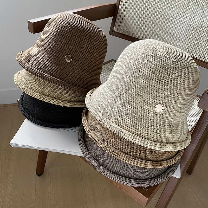 New 6 color metallize ladies foldable simple shade comfortable breathable lightweight summer rolled sun straw hat