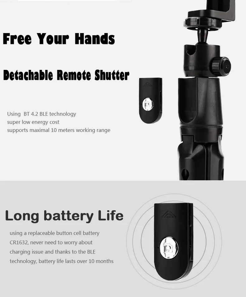 Multi-function Foldable 3 in 1 BT Aluminum Alloy Tripod Monopod  Foldable Selfie Stick For Phone Gopro