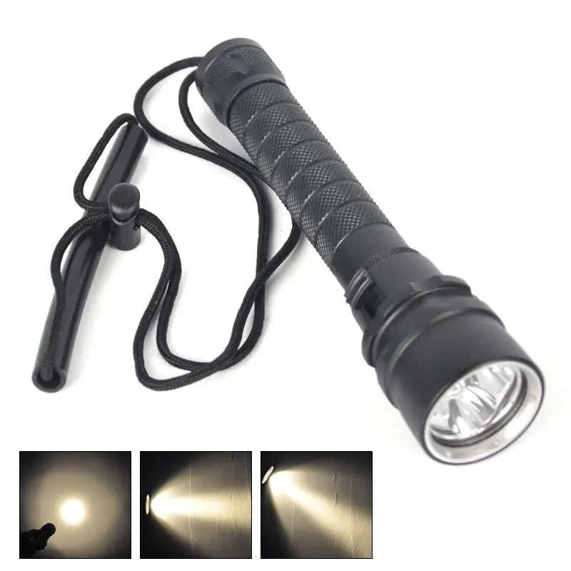 3000K Yellow Light Diving Flashlight 3 LED Professional Diving Light Highest Waterproof Rate IP68 Torch Underwater 50-80m