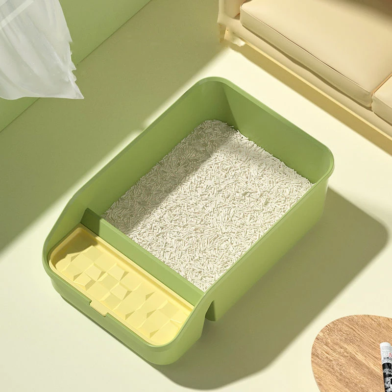 2023 Reusable Cat Litter Box Sifting Green Square Shape Cat Toilet Anti-splash Litter Tray Large Space Cat Litter Box