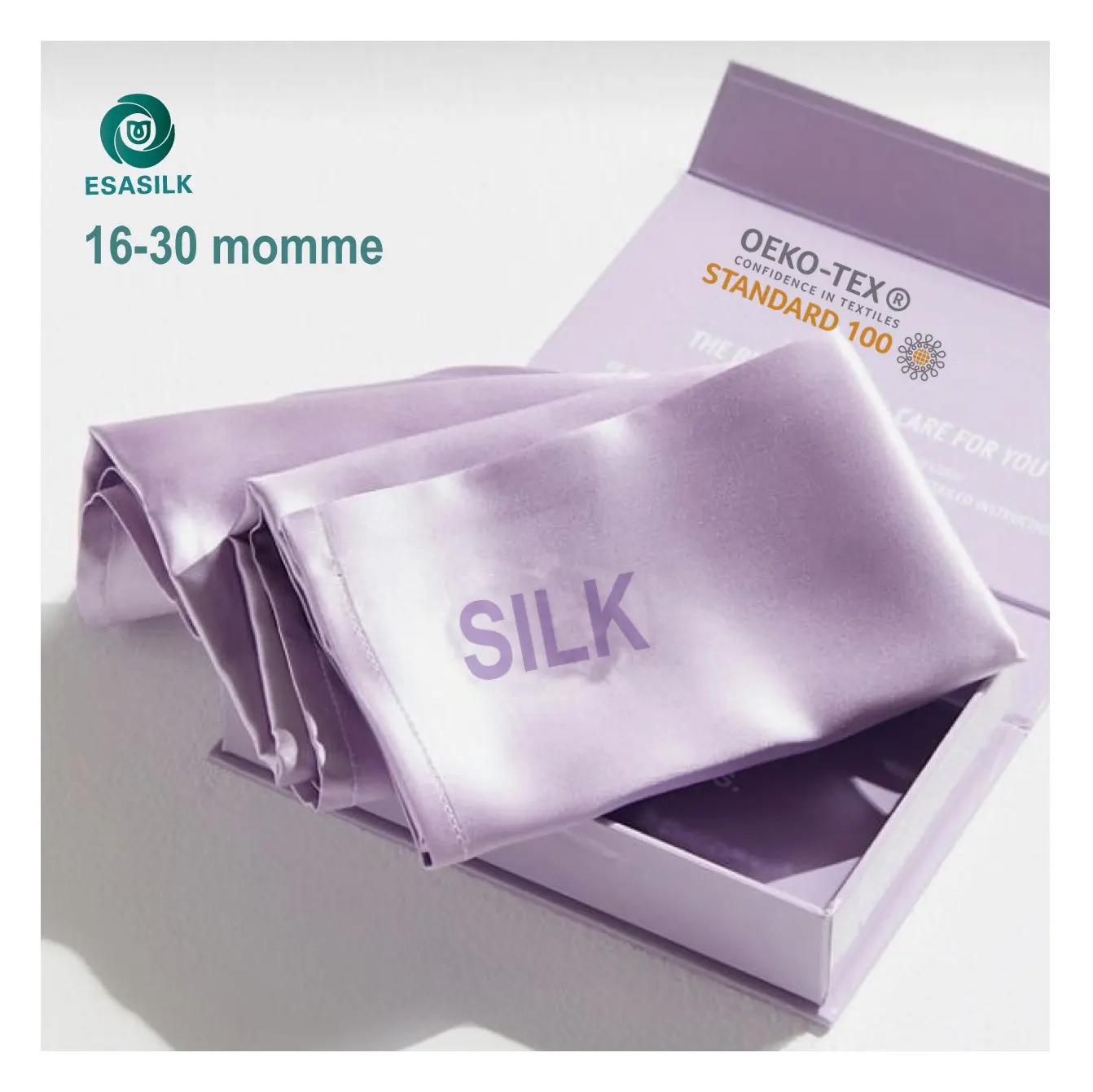 Lilac 100% Mulberry Silk  6A 16/19/22 /25  Silk Pillowcase Organic Non Toxic Embroidered Pure Silk Pillow Case with Box
