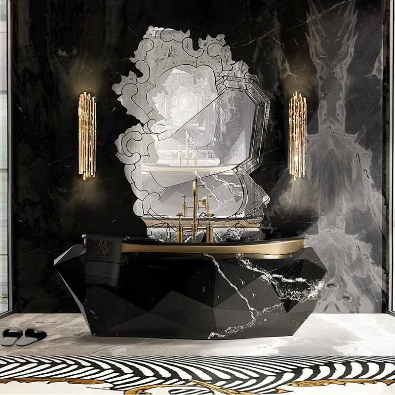 High end luxury metal bathtub Fiberglass 304 stainless steel Irregular Shape Bathtub With Faucet Villa Bathroom Furniture