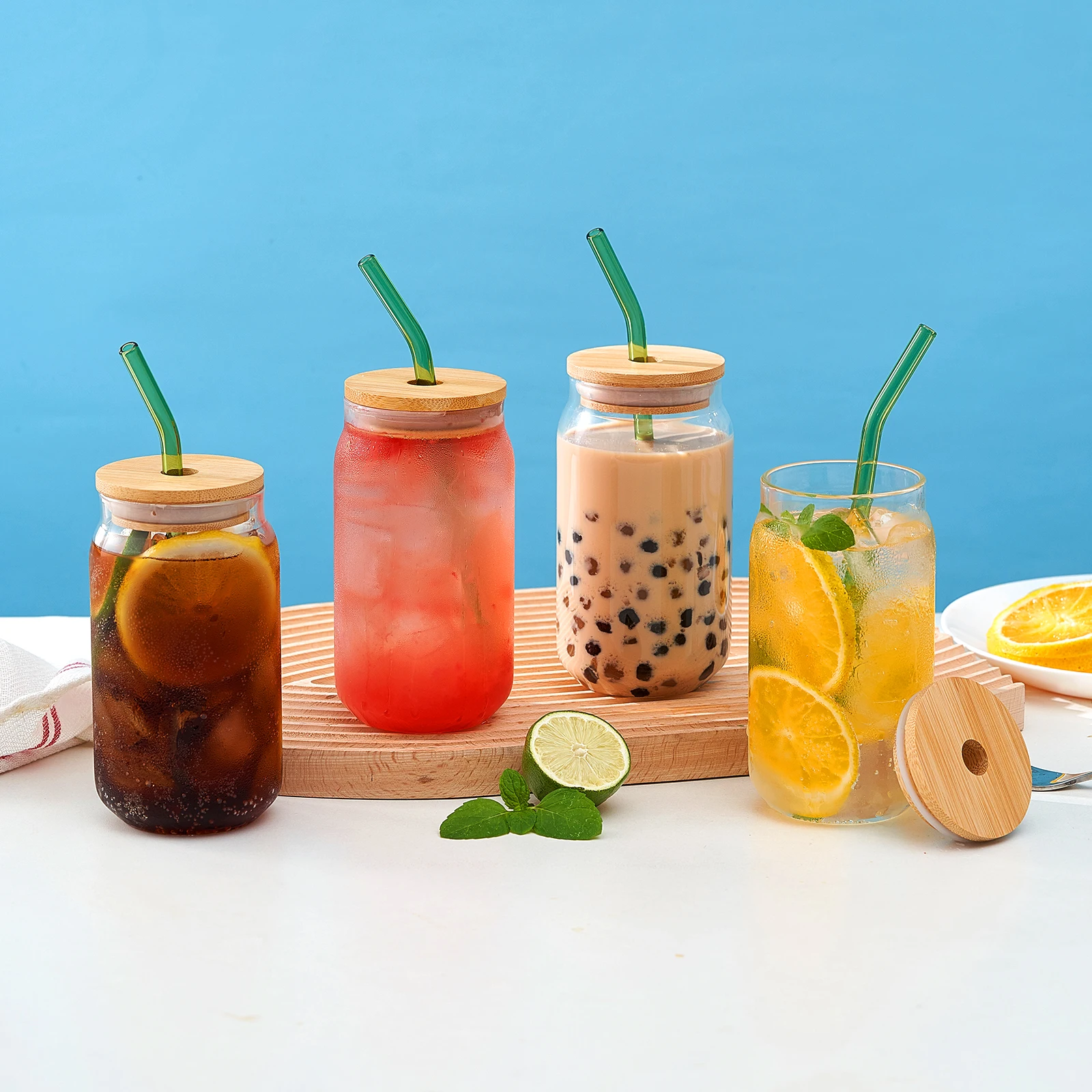 2024 Best Selling Beer Can Shaped Glass Tumbler Beer Can Glass Cup Jar Glass Bottle Beer Juice Drinks Ring Pull Caps