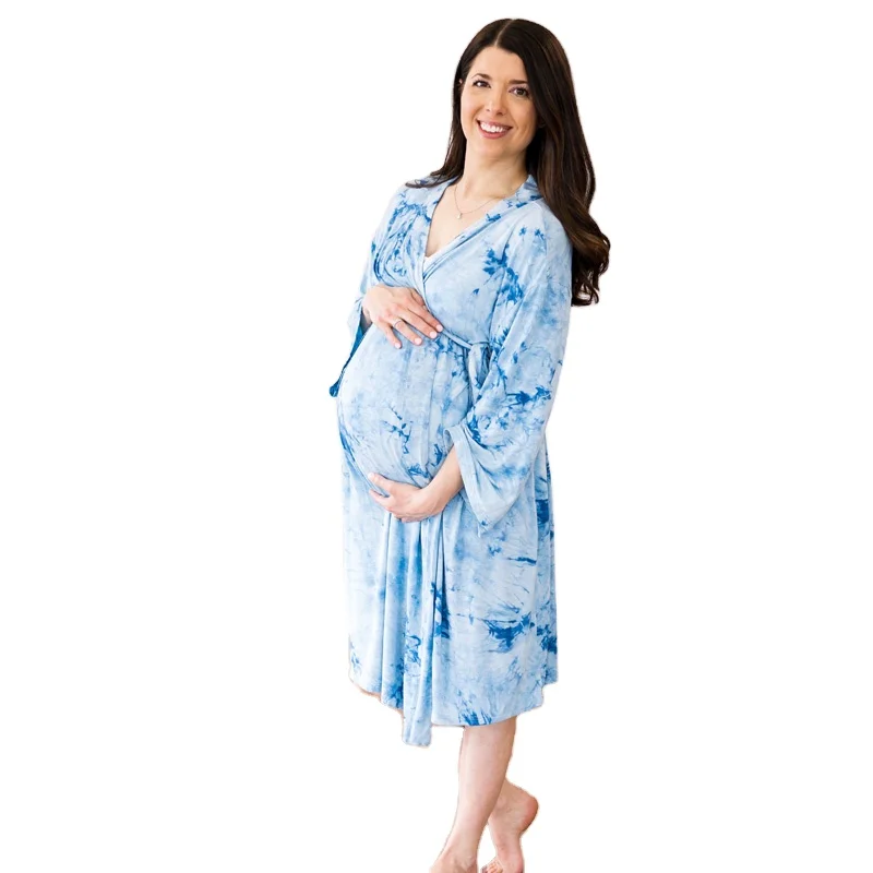  Tie Dye Maternity Robe Matching swaddle and Hat bamboo cotton mommy baby matching
