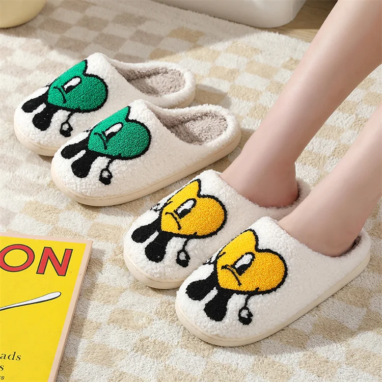 Low Price Red Heart Love Slippers Warm Fussy House Funny Cartoon Yangzhou Plush Bad Bunny Slippers