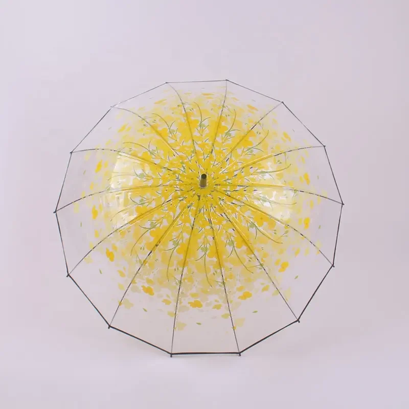 Wholesale high quality windproof and waterproof transparent straight umbrella sweety pink flower umbrella