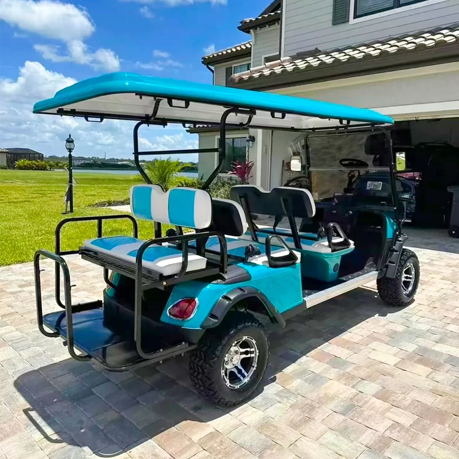 2024 New Design 6 Seater Classic Luxury Hunting Golf Cart Electric Motor 72v Battery Club Electric Golf Cart