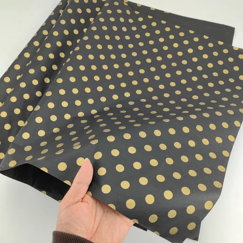 17gsm Black Tissue Paper with Gold Logo 50*70cm Wax Coated Virgin Wood Pulp Moisture-Proof for Gift Clothes Packing Wrapping