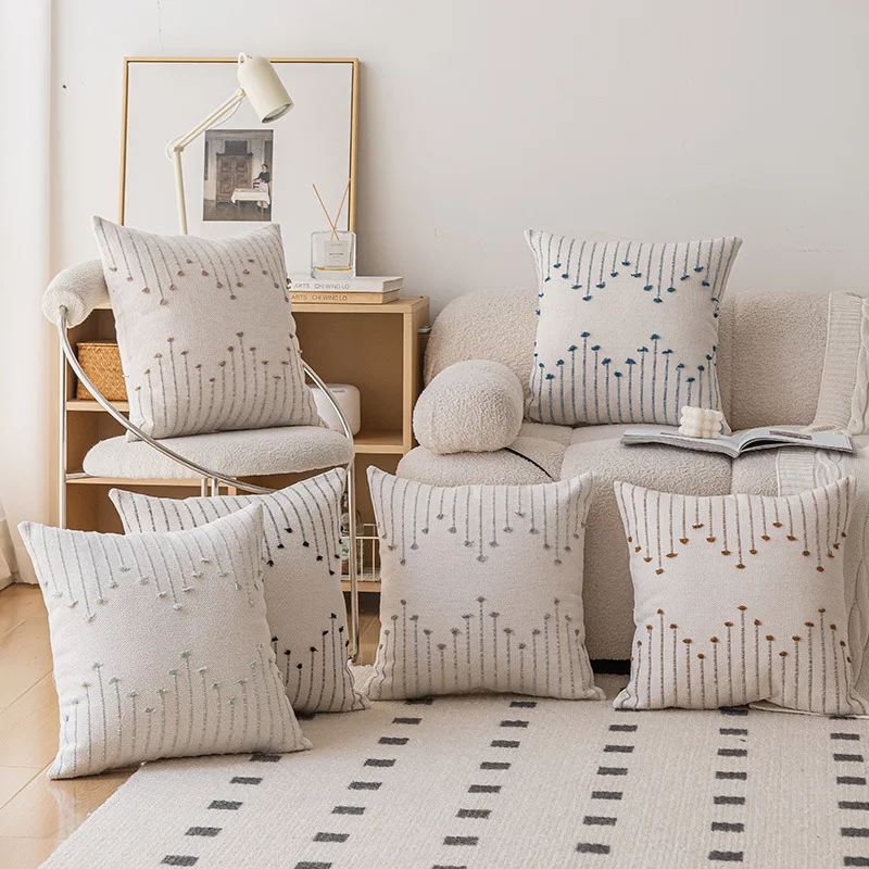 Boho Style Polyester Cotton Geometric Wave Pattern Throw Cushion Cover Modern Square Knitted Pillow Covers for Sofa,Couch, Bed