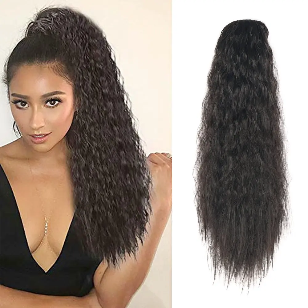 afro kinky  corn curly Drawstring synthetic  Ponytail  fiber Hairpiece, black  Kinky  Ponytail synthetic Hair Extension