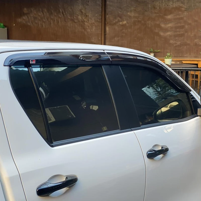 Для Toyota Hilux 2015-2023 двойные кабины черный углерод GR ветровые дефлекторы для дождевых окон козырек 4x4 аксессуары