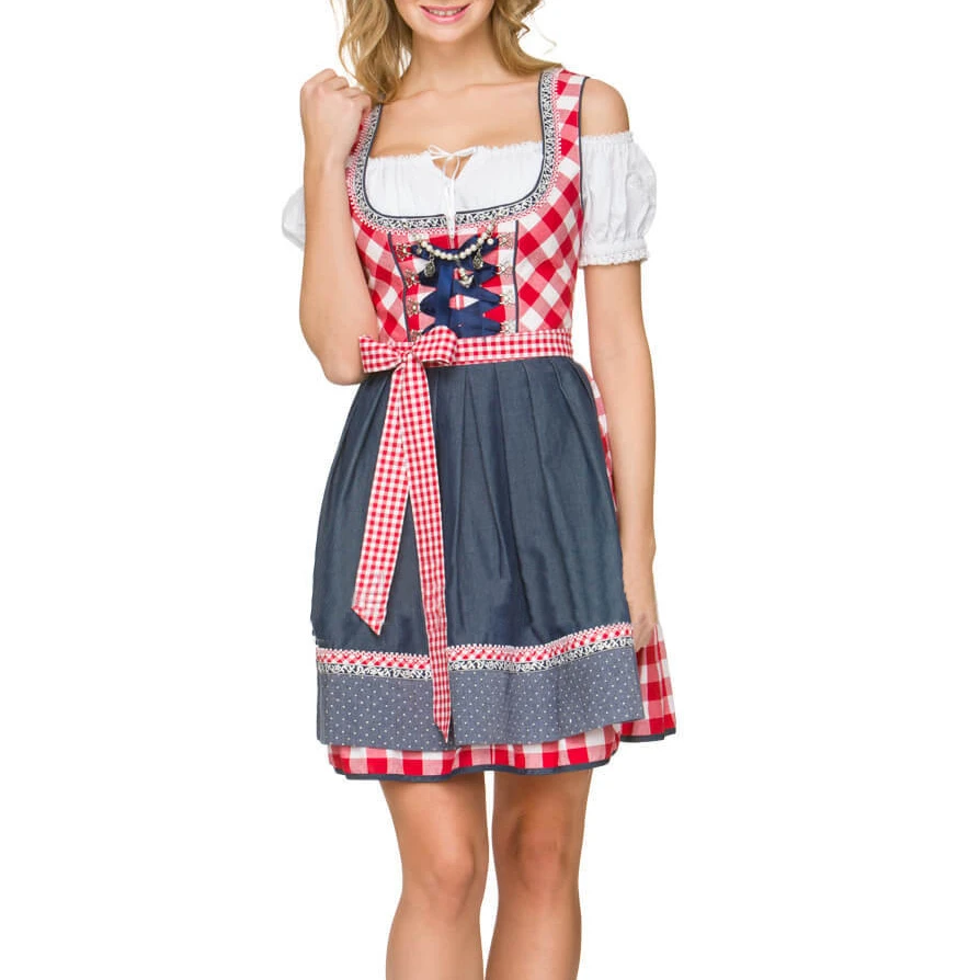 2024 Lady Dirndl Oktoberfest Costume Bavarian National Pink Plaid Clubwear Cosplay Carnival Halloween Fancy Party Dress