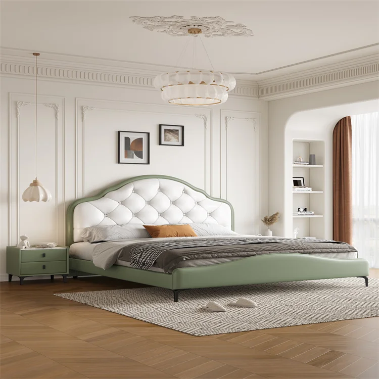 High Quality Custom Bedroom Set Soft Bed Queen Size Black Leather Bed