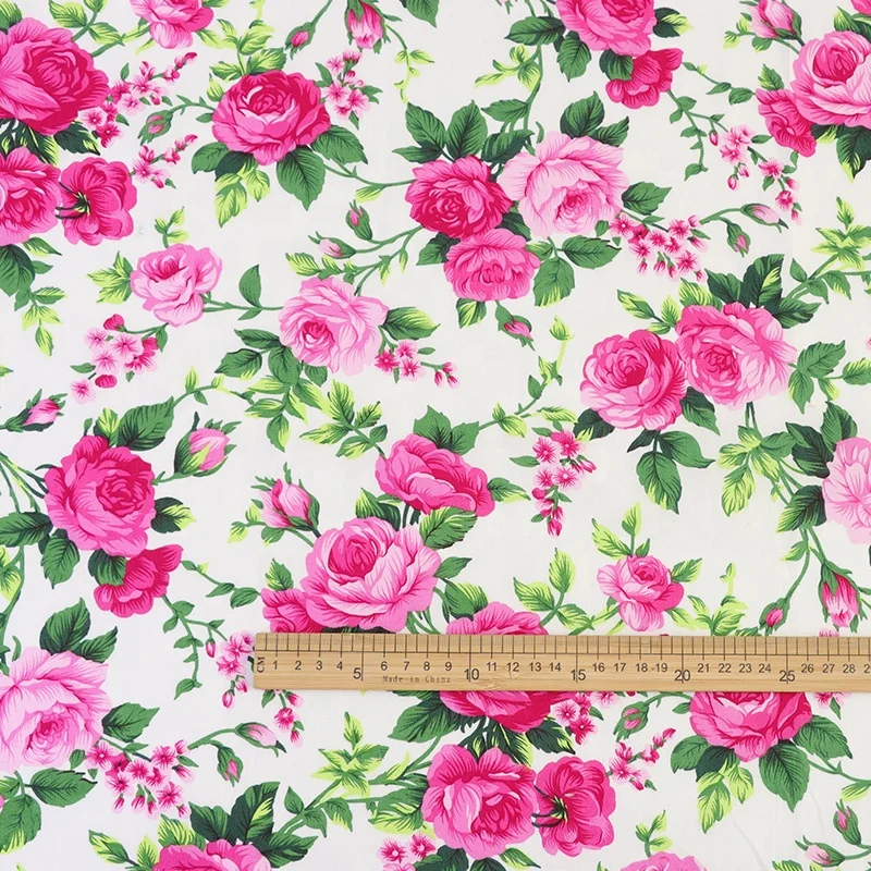 Professional Chinese textile fabric factory 100% cotton poplin rose flower printed fabric for fashion dress, wedding robe