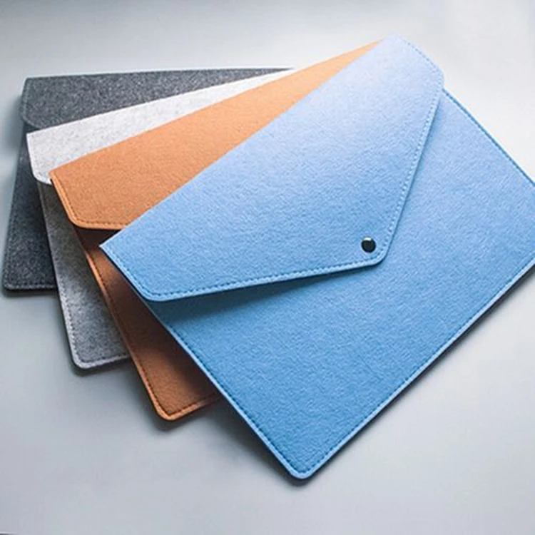 wholesale gray file folder A4 document bag fastener closed hard cover A5 felt envelope bag custom logo for gift card packaging