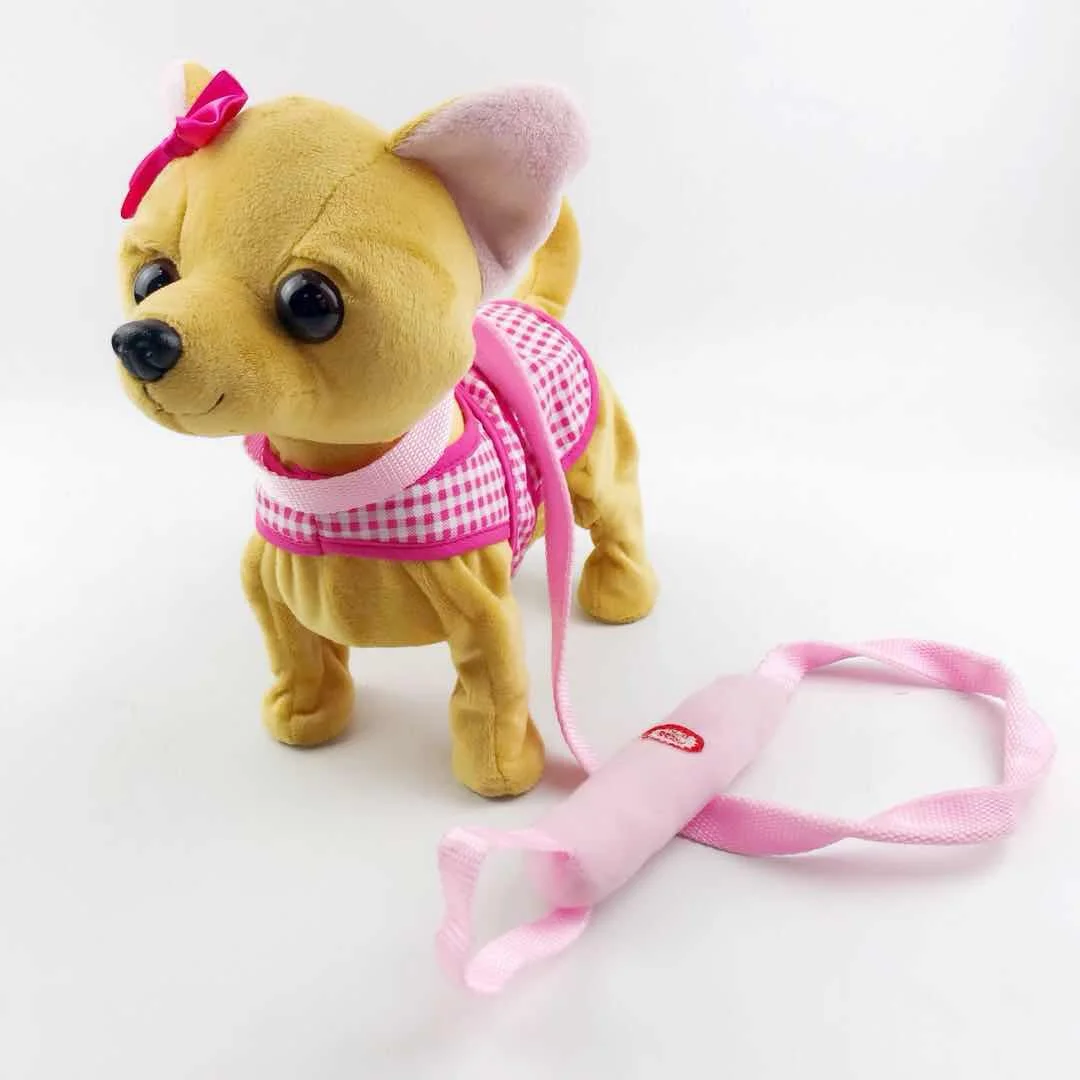 Cute electronic repeat Walk Wearing Chihuahua dog toy with leash funny kids toys plush gift
