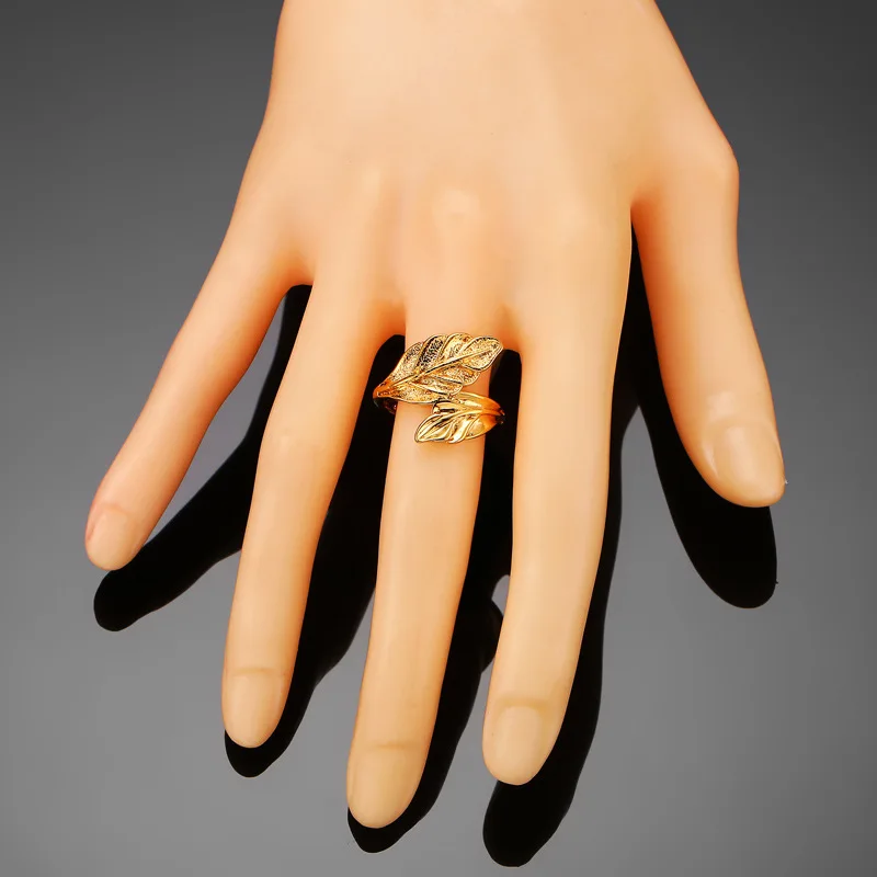 Latest hot jewelry leaf ring 18K gold plated leaf shape adjustable ring