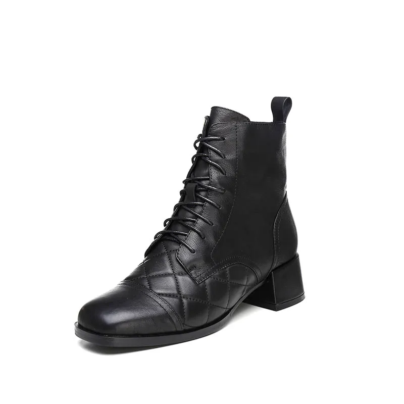 
Women Ankle Boots Genuine leather boots women Fashion Platform Thick Bottom Lace Up Females Booties 