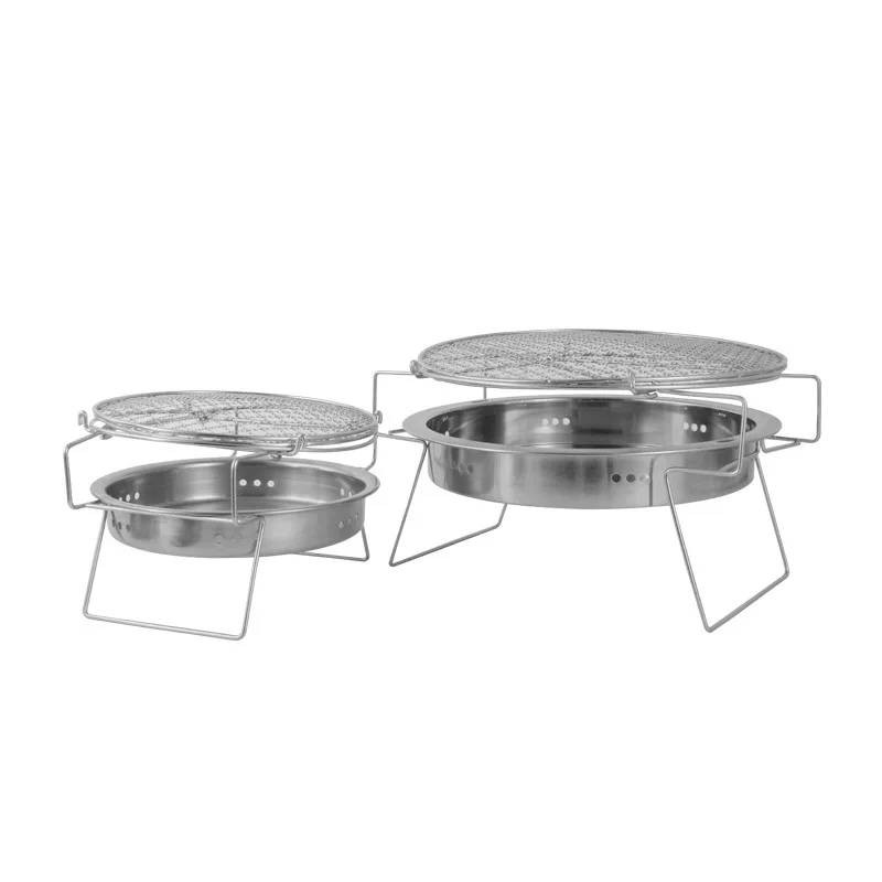 Wholesale Popular Smokeless BBQ Grill Outdoor Camping Portable Custom Stainless Steel 410 Round Foldable Charcoal Grill