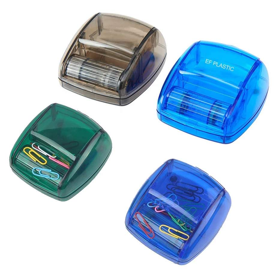 Office stationery advertising business gifts plastic rolling magnetic paper clip dispenser holder box with rotating magnet
