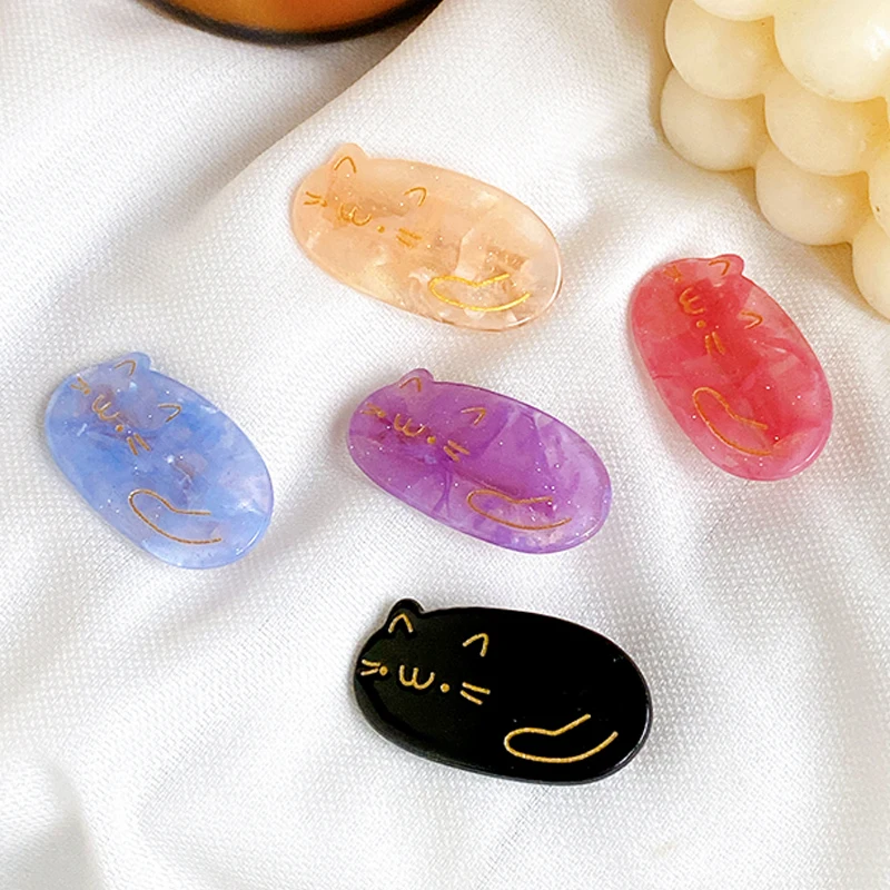 Ins Hot Selling Cute Cat Hair Barrettes 4cm Colorful Acetate Small Kitty Duckbill Hair Clips Accessories For Kids Girls