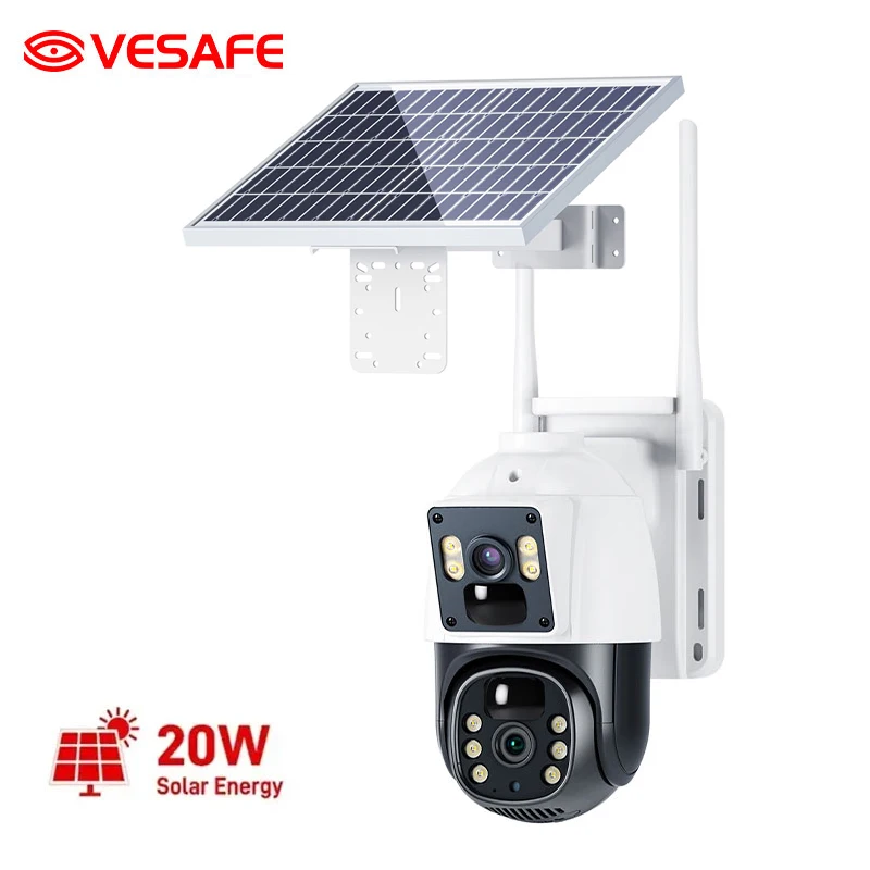 Vesafe Security CCTV Waterproof Outdoor Infrared Night Vision 4G/WiFi 1080P HD 20W Solar PTZ Network Camera