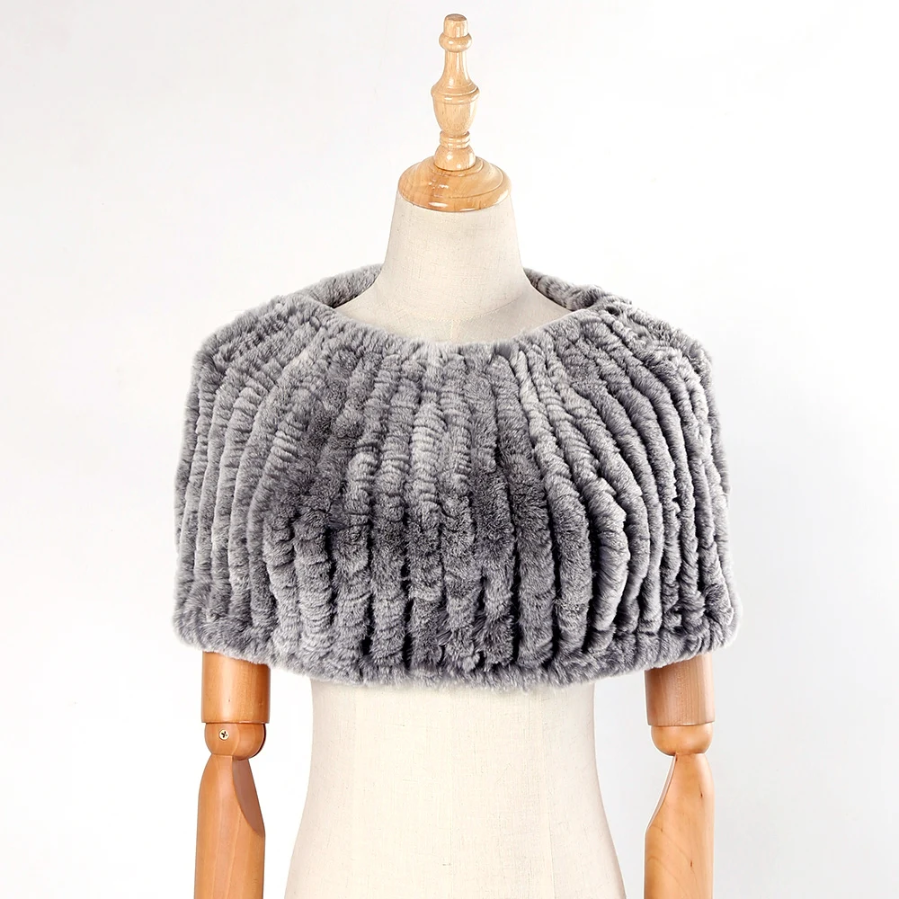 Real Rex Rabbit Fur Knitted Elastic Women Winter Pullover Shoulder Cape Lady Amice Fashion Cappa Real Fur Tippet Thurgs Elastic