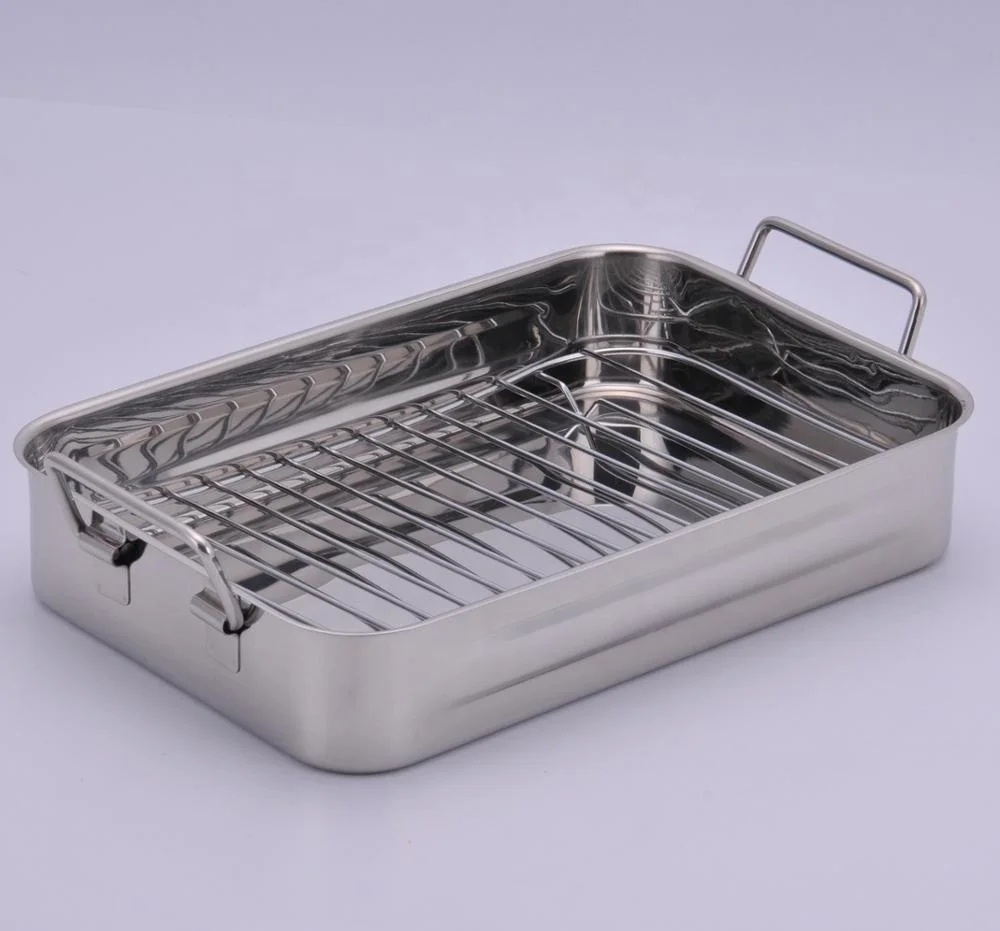 Three A Stainless Steel Kitchen Oven Use Rectangle Turkey Roaster Roasting Tray Baking Pan with Rack