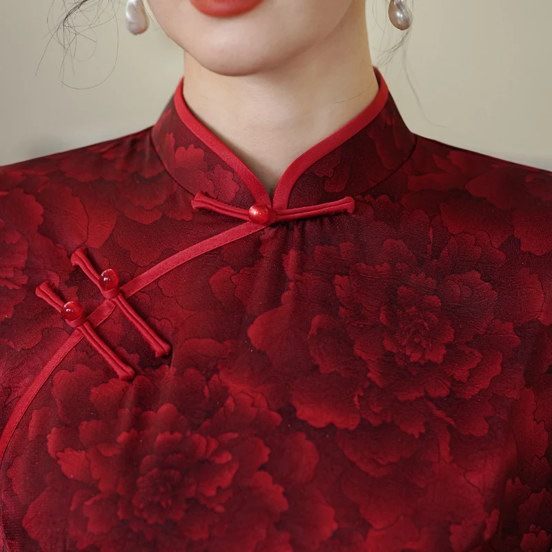 Оптовая продажа, длинное китайское платье Qipao Cheongsam в китайском стиле ретро красного цвета